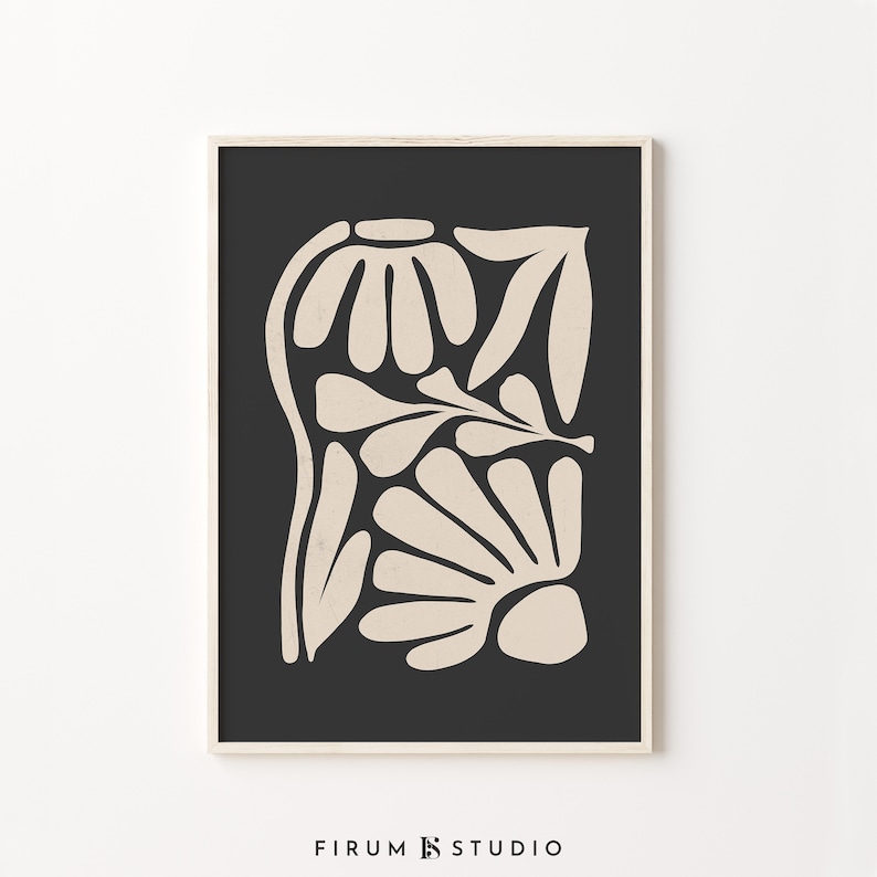 Moody Abstract Print, Mid Century Modern, Beige Black Wall Art, Abstract Botanical, Organic Shapes, Scandinavian Print, Modern Decor, 1277 image 8