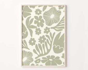 Sage Green Decor, Abstract Botanical, Downloadable Print, Sage Green Wall Art, Flower Art Print, Floral Illustration, Pastel Wall Decor