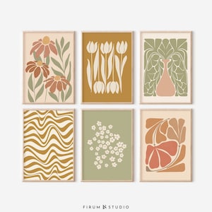 Set of 6 Earth Tone Gallery, Art Prints Download, Abstract Botanical Art, Floral Gallery Set, Boho Living Room Wall Decor 2161 image 8