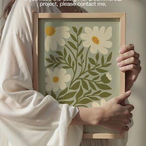 Sage green daisies printable wall art featuring soft floral elements in a muted green palette. This digital artwork blends modern botanical aesthetics with minimalist decor, perfect for living rooms, bedrooms, and stylish apartments. Available as a high-resolution digital download for instant printing