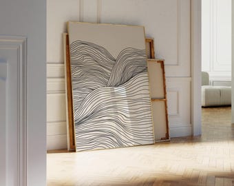 Art au trait minimaliste, impression beige neutre, téléchargement numérique, art imprimable beige, impression dessin au trait abstrait, affiche d'art minimal | 1066