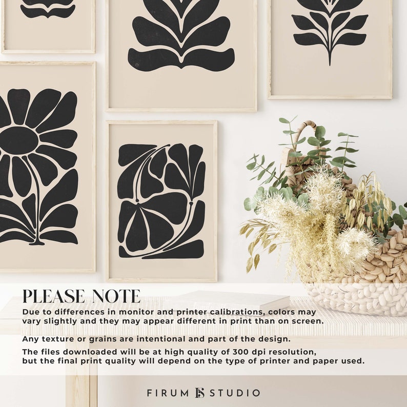 Botanical Gallery Wall Art Set of 6 Digital Prints Black Etsy