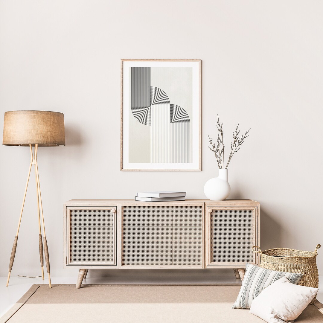 Mid Century Modern Lines Print, Beige and Black Geometric Wall Art ...