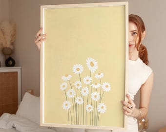Pastell Gelbe Gänseblümchen Wandbild zum Herunterladen, Gänseblümchen druckbares Poster, niedliche Blumenillustration, botanisches Poster, Blumen Boho Kunst | 1019