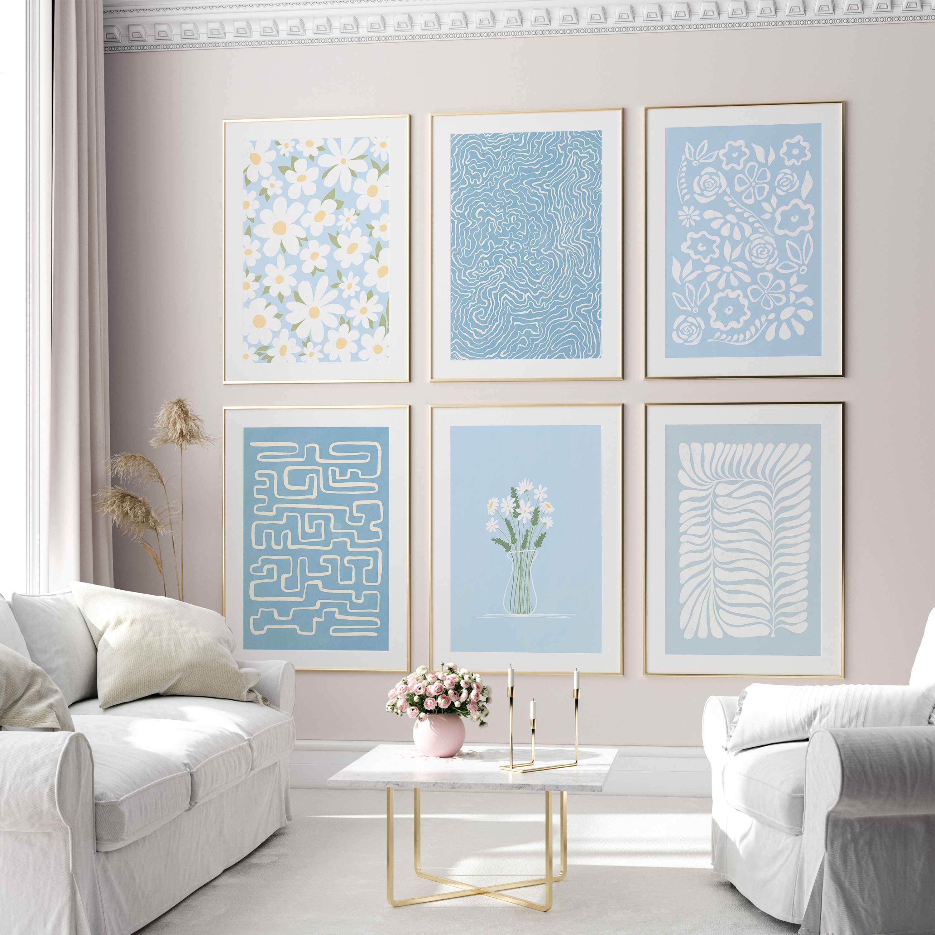 Sky Blue Wall Art Set of 6 Boho Prints Digital Download Etsy