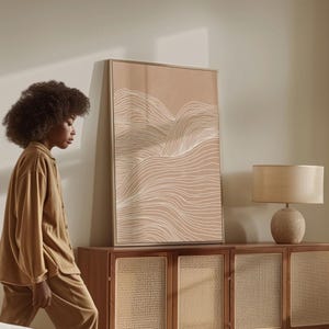 Art mural imprimable simple lignes abstraites minimalistes, décoration de salon moderne taupe neutre, affiche d'art bohème moderne | 1048