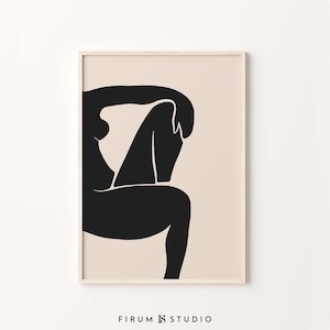 Woman Figure Print, Beige Black Modern Abstract Wall Art, Downloadable Print, Mid Century Wall Art, Female Body Print, Minimalist Poster