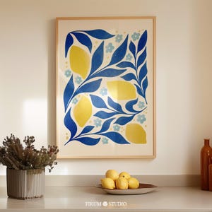 Blue and Yellow Lemons Art Print, Mediterranean Kitchen Decor (Digital Download)