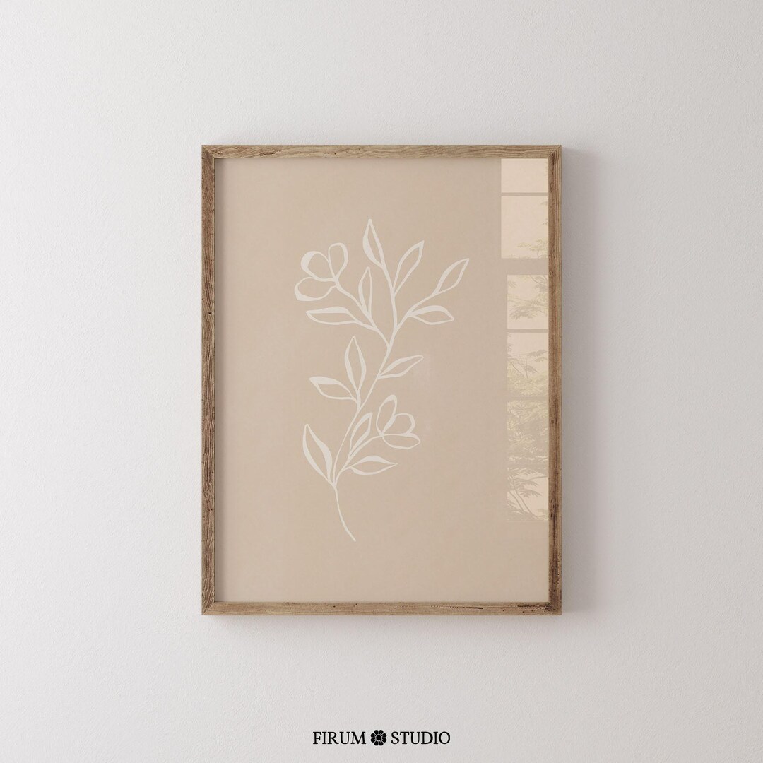 Flower Line Art Wall Art Downloadable Print - Neutral Beige Botanical ...
