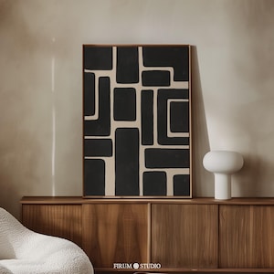 Geometrische Formen Schwarz und Beige Herunterladbare Kunst, Modernes Wohnzimmer Dekor, Abstrakte Neutrale Wandkunst, Bio Abstrakt Minimalistisch | 1079
