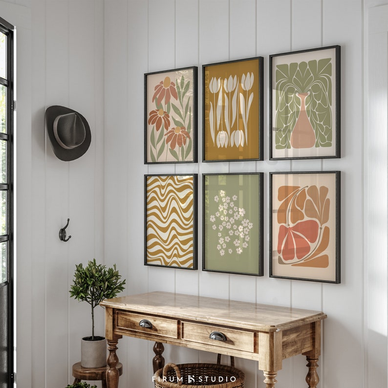 Set of 6 Earth Tone Gallery, Art Prints Download, Abstract Botanical Art, Floral Gallery Set, Boho Living Room Wall Decor 2161 image 7