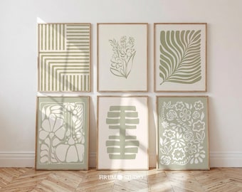 Sage Green Botanical Set of 6, Earthy Dining Room Decor, Vintage Garden Gallery Prints, Digital Download | 2006