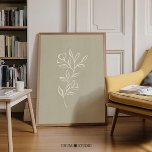 Flower Lines Downloadable Art Print,Sage Green Decor, Botanical Line Art, Sage Green Wall Art, Abstract Botanical Art | 1027