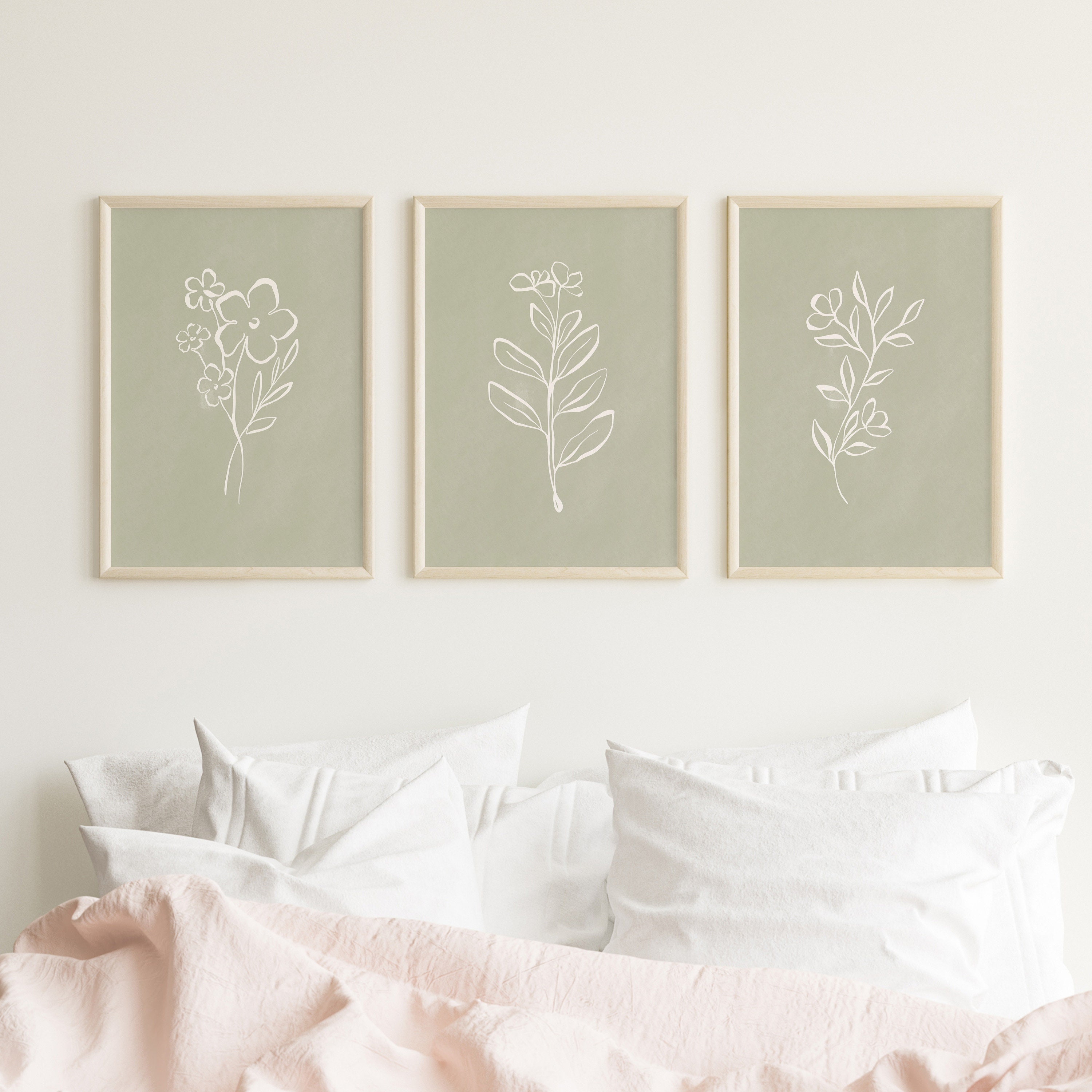 Set of 3 Prints Sage Green Print Set Wall Art Set of 3 Etsy España