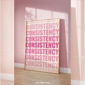 Consistency Downloadable Pink Fitness Wall Art,  Cute Pink Minimalist Workout Art Print - Trendy Gym Poster for Home Gym Decor | 1424