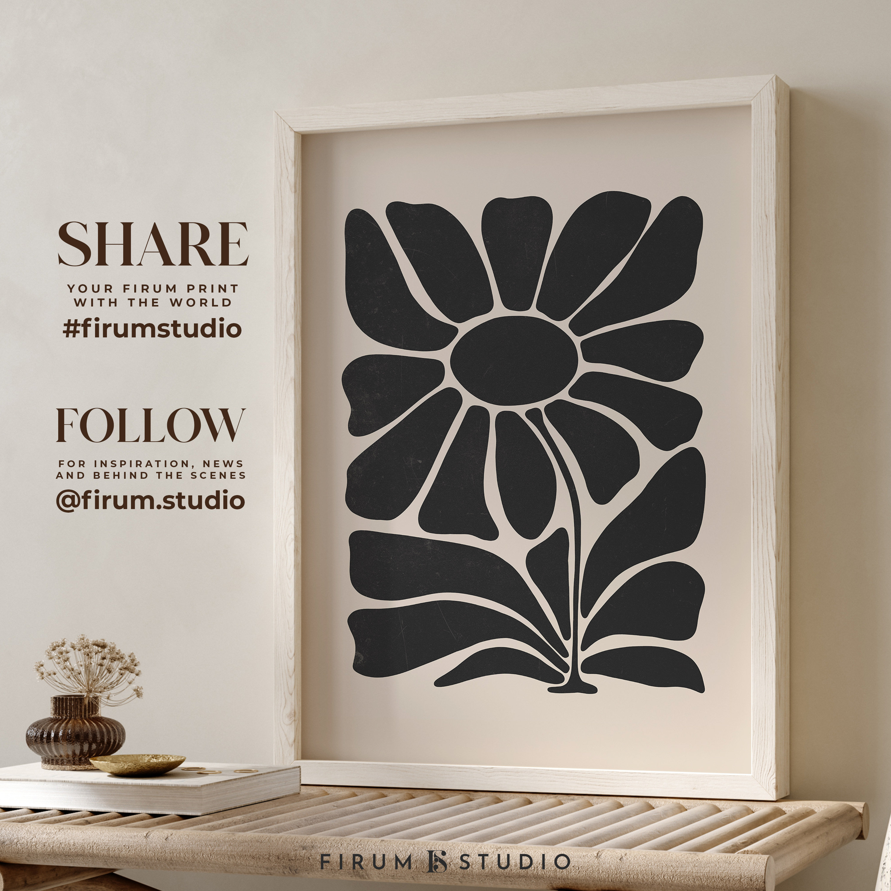 Flower Art Print, Black and Beige Art, Large Abstract Print, Organic