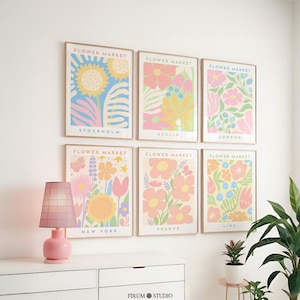 Danish Decor Flower Market Printable Gallery Wall Prints, Set of 6 Cute Floral Prints, Trendy Pastel Aesthetic Living Room Decor | 2049