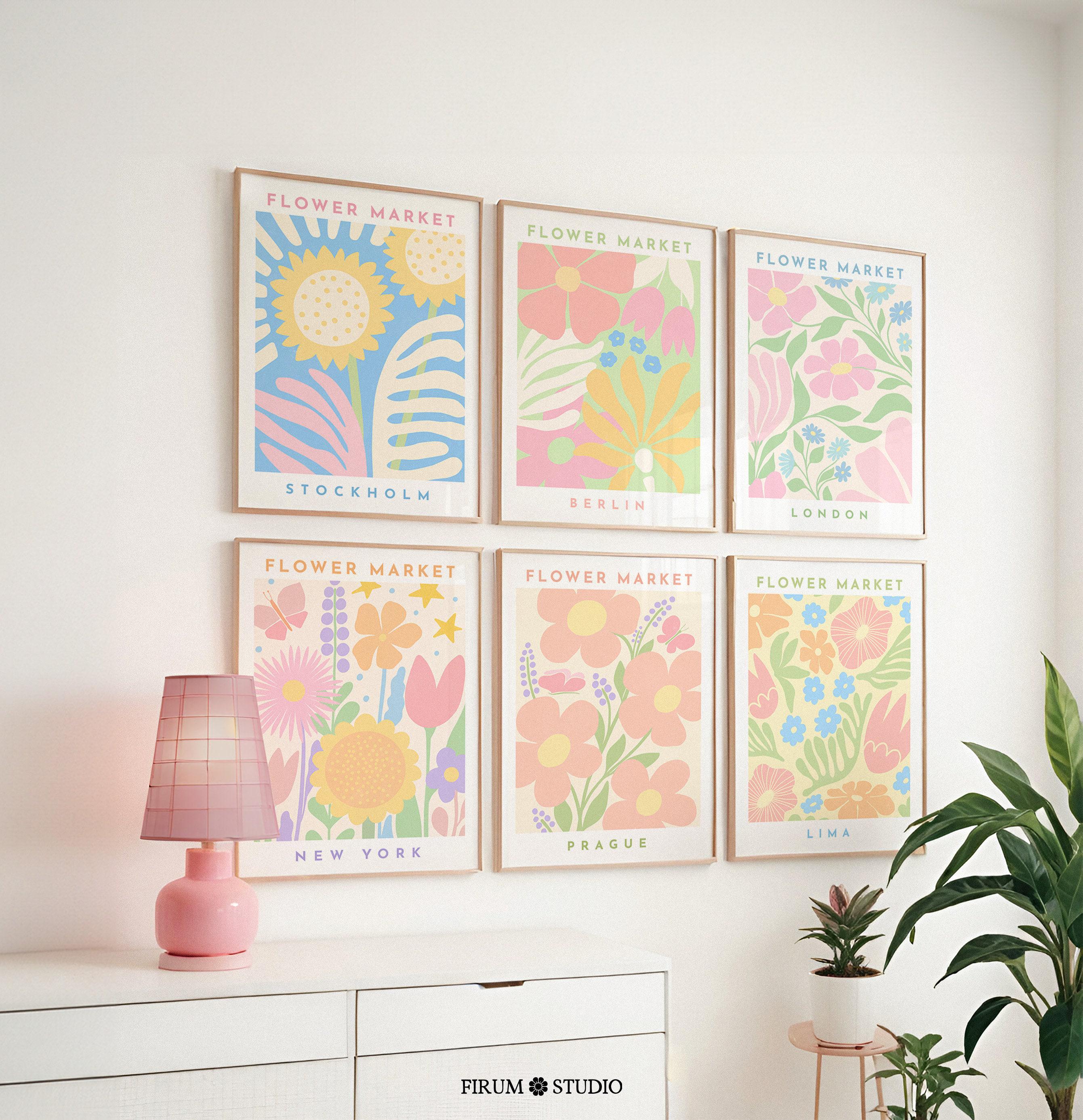 Danish Decor Blumenmarkt Printable Galleriewanddrucke, Set mit 6 niedlichen Blumendrucken, Trendy Pastellästhetisches Wohnzimmerdekor | 2049