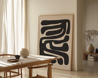 Impression d'art abstrait beige et noir, affiche organique moderne du milieu du siècle (téléchargement numérique)