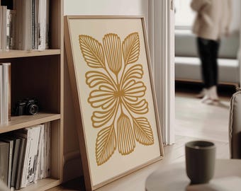 Mustard Yellow Abstract Botanical Print, Boho Earth Tones, Digital Download | 1529