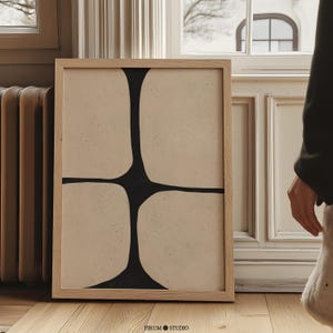 Organic Minimalist Beige und Schwarz druckbare Wandkunst, moderne abstrakte Kunst, Mid Century modernes minimalistisches Poster, große Wandkunst | 1148