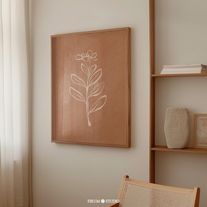 Gebrannte Orange Blumenlinie Herunterladbarer Kunstdruck, Terrakotta-Druck, Line Art Poster, Bio-minimalistisch, Abstrakte Botanische Kunst | 1031