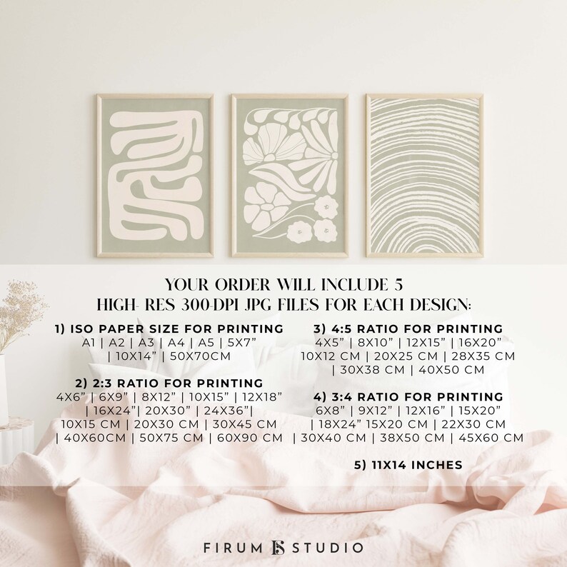 Sage Green Abstract, Japandi Printable, Boho Set of 3 Prints, Light ...