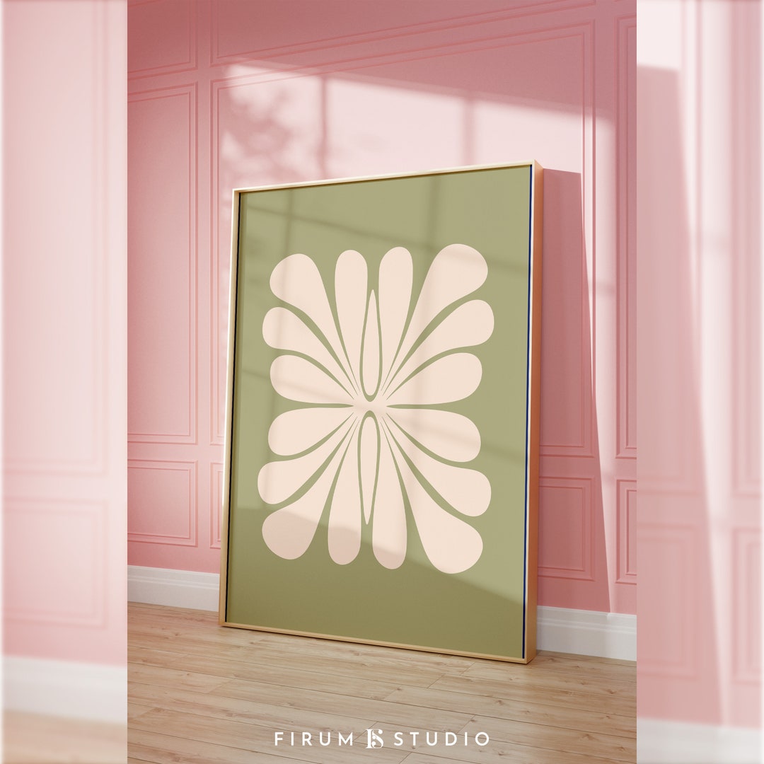 Abstract Botanical Art Print, Muted Green Printable Wall Art, Mid