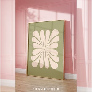 Impression d&#39;art botanique abstraite, art mural imprimable vert estompé, impression botanique moderne Mid-Century, art vert moderne à thème | 1955