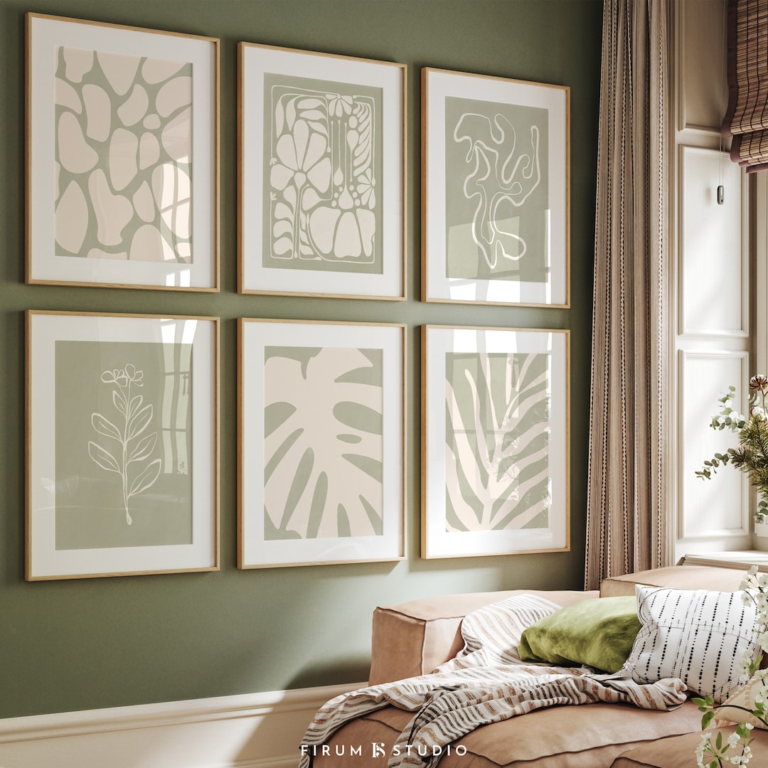 Muted Green Gallery Wall Set of 6, Printable Wall Art, Green Botanical