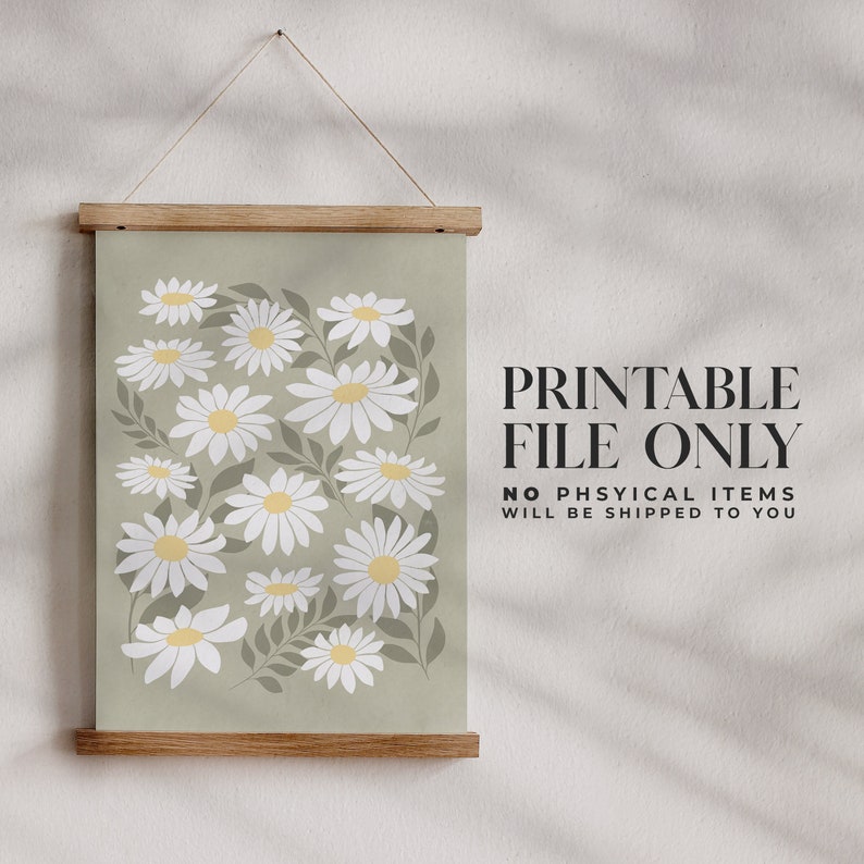 Sage Green Decor Printable Wall Art Daisy Wall Art Flowers Etsy