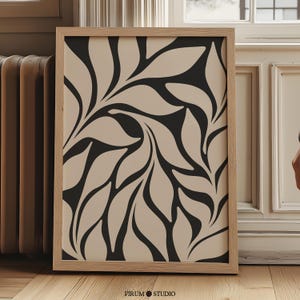 Beige and Black Abstract Botanical Printable Wall Art, Modern Moody Wall Art, Large Plant Print, Mid Century Modern | 1860