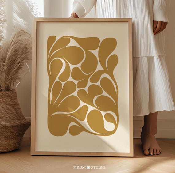 Mustard Yellow Wall Art, Organic Abstract Printable Poster, Contemporary Home Decor | 0849