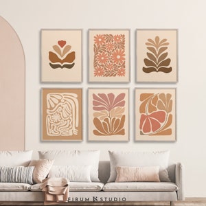 Warm Tone Prints, Wall Art Set of 6, Abstract Botanical, Earth Tones Wall Art, Boho Gallery Set, Downloadable Art, Boho Botanical Set