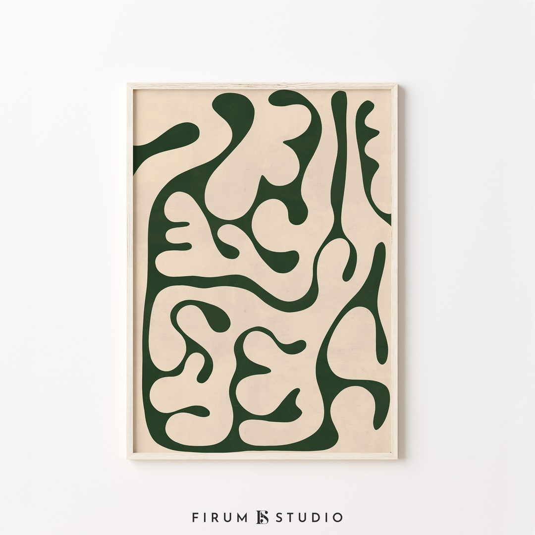 Abstract Shapes Art, Emerald Green Art, Organic Wall Art, Digital Print