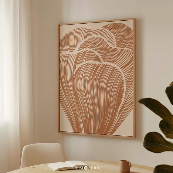 Burnt Orange Botanical Art Print, Boho Abstract Floral, Digital Download | 0771