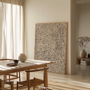 Arte de pared imprimible con líneas minimalistas en beige y negro, arte de línea continua, póster minimalista, beige negro, arte abstracto moderno / 1091