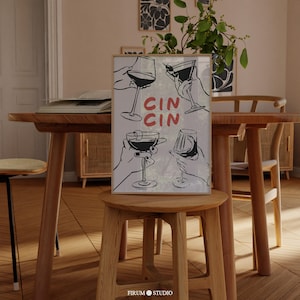 Cin Cin Downloadable Bar Cart Art Print, Cocktail Lover Art Poster, Trendy Bar Wall Art, Modern Dining Room Wall Decor | 0690