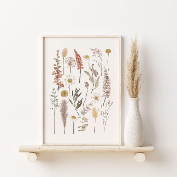 Flowers Art Print, Boho Home Decor, Printable Wall Art, Botanical Poster, Earthy Wall Decor, Neutral Wall Art, Botany Beige Print, 1382