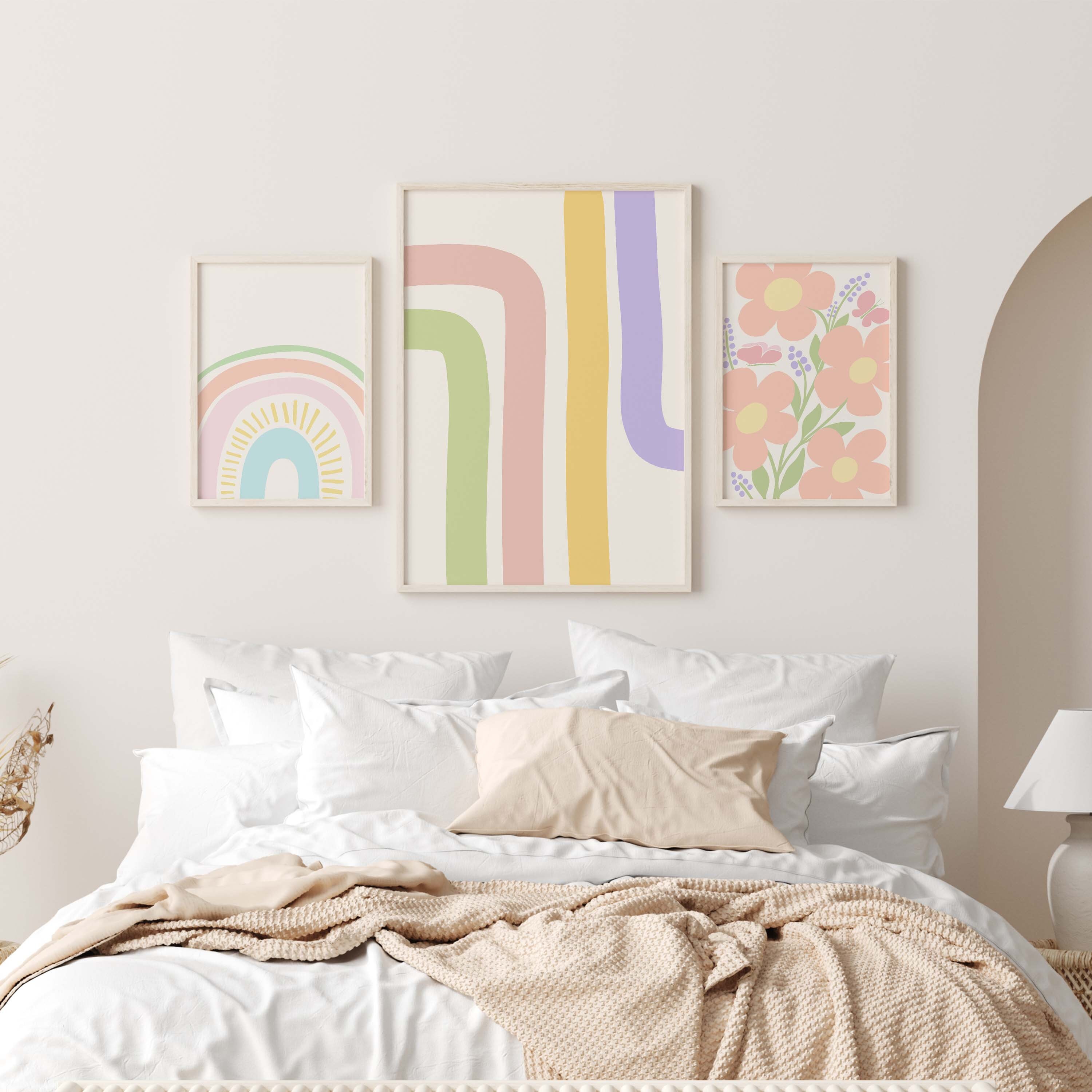 Danish Pastel Decor, Boho Printable Art, Stripes Poster, Colorful Wall Art,  Mid Century Modern, Dorm Room Wall Decor, Pastel Room Decor 