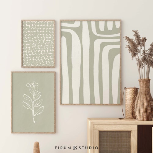 Green Gallery Wall Set Sage Green Decor Floral Wall Art Etsy