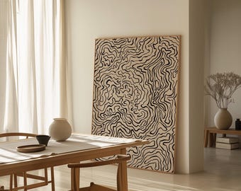 Beige Black Abstract Lines Printable Wall Art - Continuous Line Minimal Design, Modern Neutral Room Decor | 1091