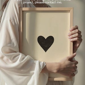 Minimalist Heart Beige and Black Downloadable Print, modern room decor. Neutral aesthetic printable wall art for bedroom or living room, minimalist digital poster. Includes printing guide