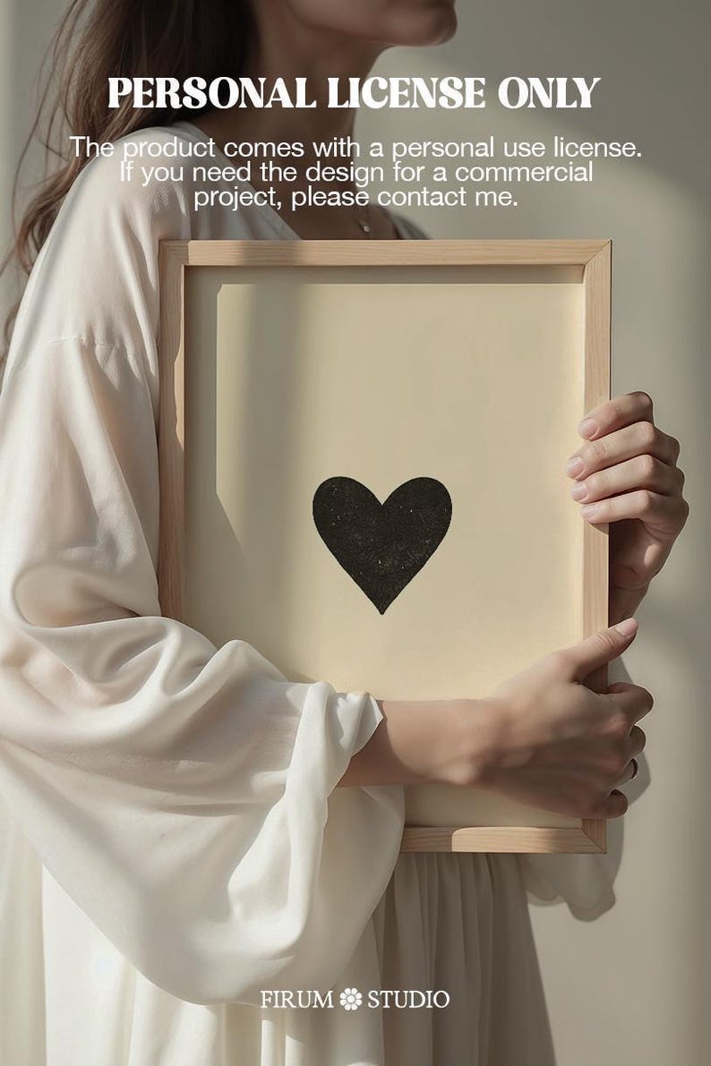 Minimalist Heart Beige and Black Downloadable Print, modern room decor. Neutral aesthetic printable wall art for bedroom or living room, minimalist digital poster. Includes printing guide