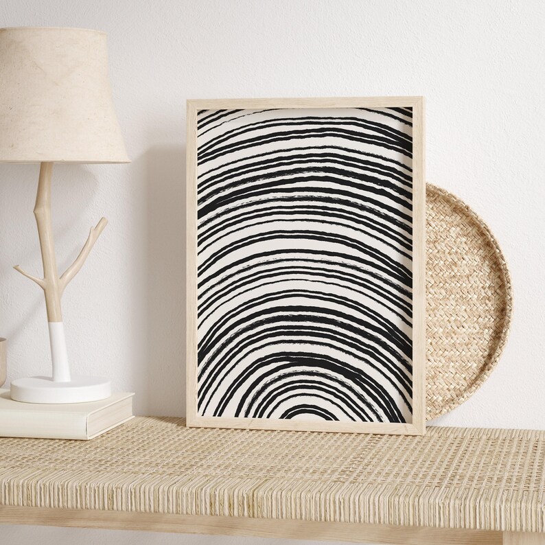 Abstract Brush Stroke Line Art Print, Black and White Modern Decor ...