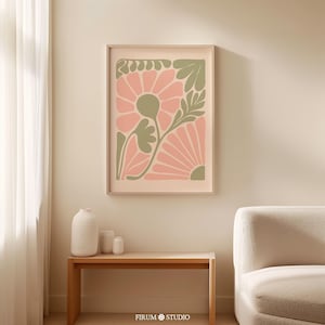 Arte de parede para impressão de flores em tons pastel, pôster botânico abstrato floral verde-sálvia e blush, decoração de casa leve e estética cottagecore | 1952