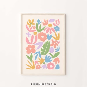 Colorful Wall Art, Flower Art Print, Abstract Botanical, Downloadable Print, Botanical Poster, Pastel Room Decor, Flower Wall Art