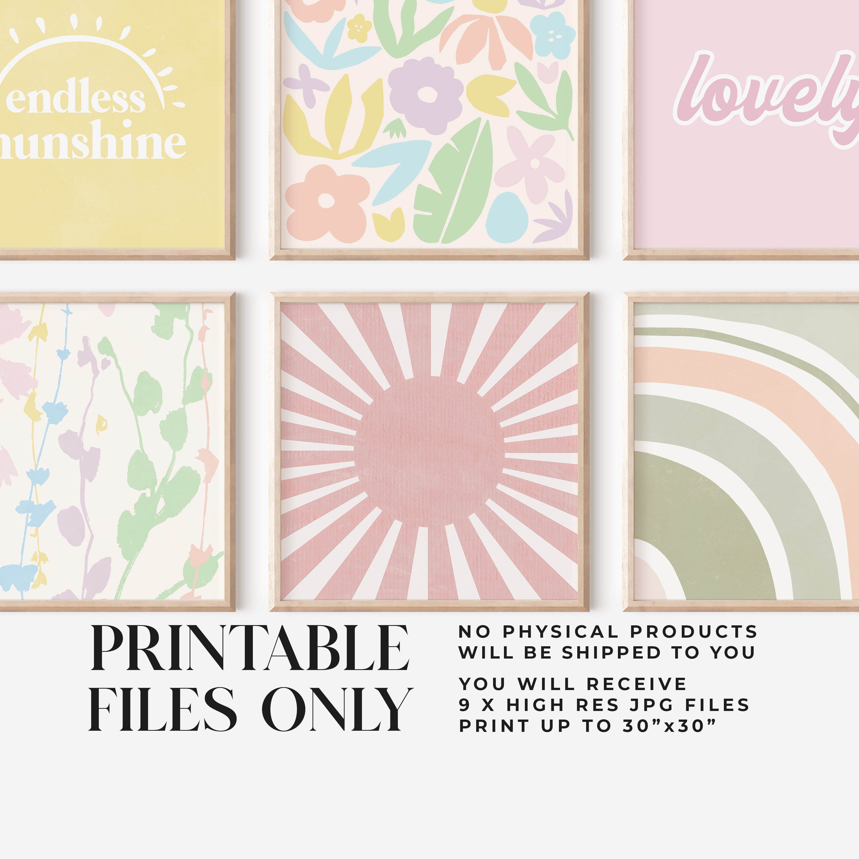 Danish Pastel Decor Square Wall Art Set of 9 Prints Etsy UK