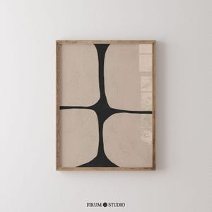Organic Minimalist Beige and Black Printable Wall Art, modern abstract art. Mid-century modern neutral poster, digital download for home decor. Includes printing guide