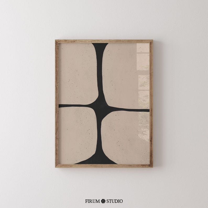 Organic Minimalist Beige and Black Printable Wall Art, modern abstract art. Mid-century modern neutral poster, digital download for home decor. Includes printing guide